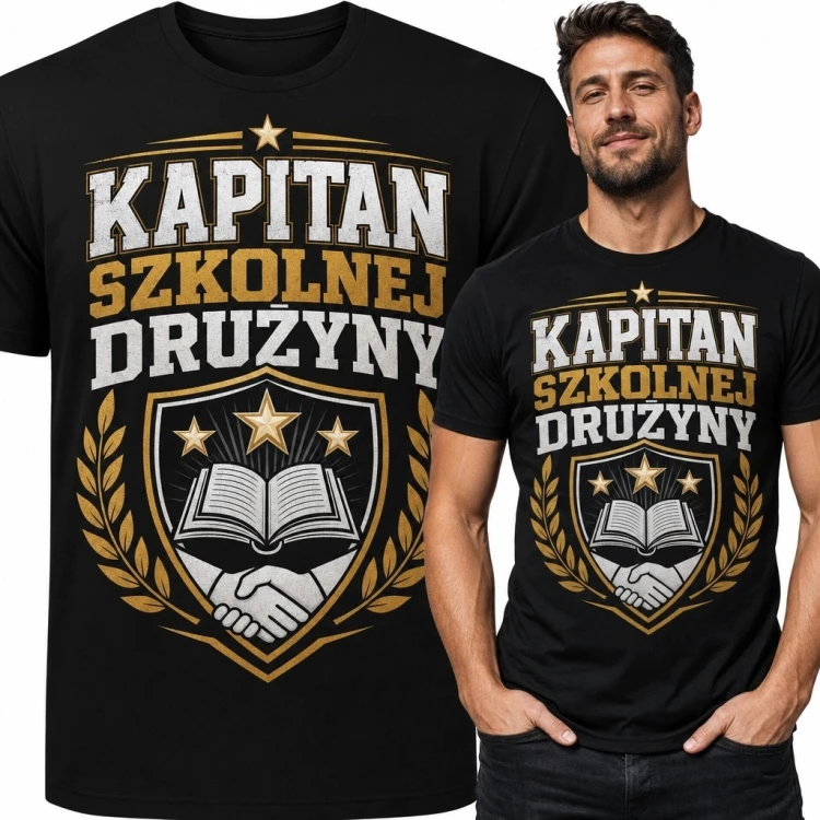 Koszulka męska „Kapitan szkolnej drużyny” - akademicki emblemat