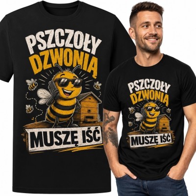 Koszulka męska dla pszczelarza „Pszczoły dzwonią, muszę iść” - pszczoła z telefonem