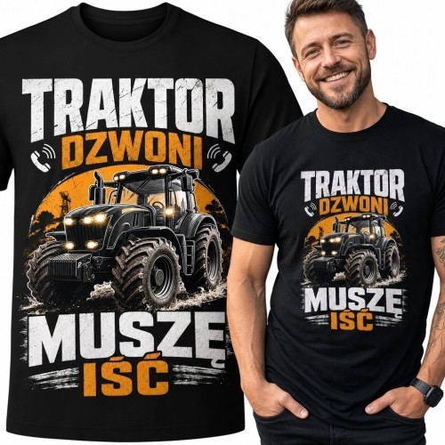 Koszulka męska z traktorem „Traktor dzwoni, muszę iść” - dla rolnika