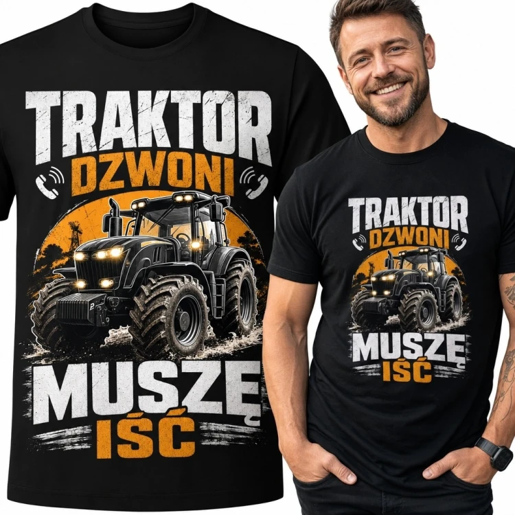 Koszulka męska z traktorem „Traktor dzwoni, muszę iść” - dla rolnika