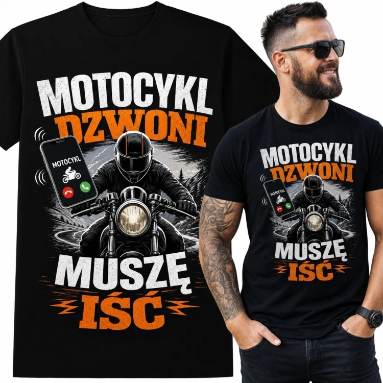 Koszulka męska dla motocyklisty „Motocykl dzwoni muszę iść”