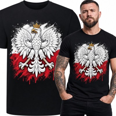 Koszulka męska z Orłem Białym w koronie - biało-czerwony motyw patriotyczny