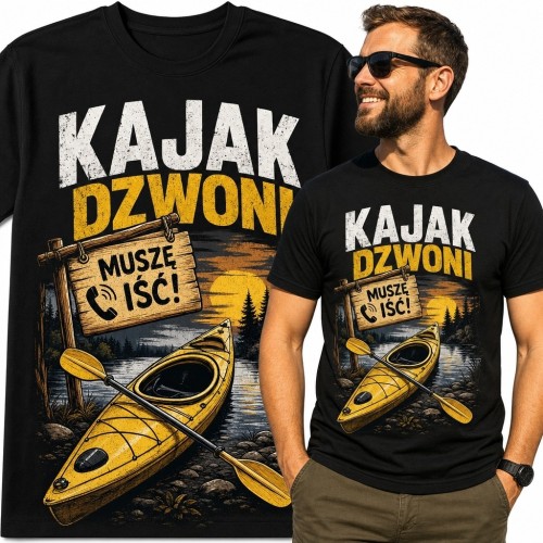 Koszulka męska dla kajakarza „Kajak dzwoni - muszę iść” - kajaki na jeziorze
