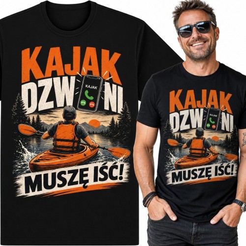 Koszulka męska dla kajakarza z hasłem „Kajak dzwoni, muszę iść!”