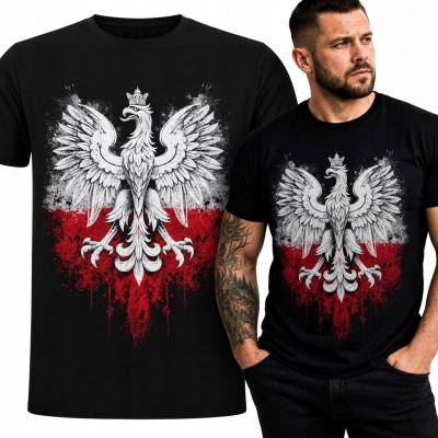 Koszulka męska z Orłem Białym i biało-czerwonymi rozpryskami