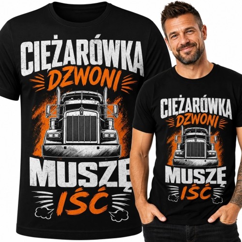 Koszulka męska z frontem ciężarówki „Ciężarówka dzwoni, muszę iść”