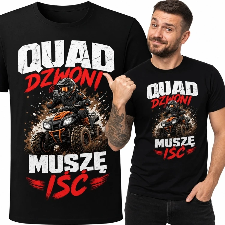 Koszulka męska z quadem „Quad dzwoni, muszę iść” - humor off-road