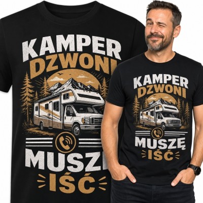 Koszulka męska z kamperem „Kamper dzwoni, muszę iść” - caravaning