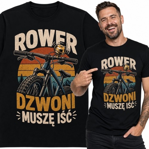 Koszulka męska z rowerem MTB „Rower dzwoni muszę iść” - retro nadruk