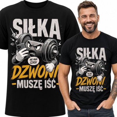 Koszulka męska na siłownię z hantlem „Siłka dzwoni - muszę iść”