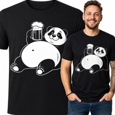 Koszulka męska z pandą trzymającą kufel piwa - humorystyczny wzór