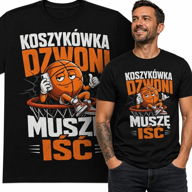Koszulka męska z motywem koszykówki „Koszykówka dzwoni, muszę iść” - humorystyczny nadruk