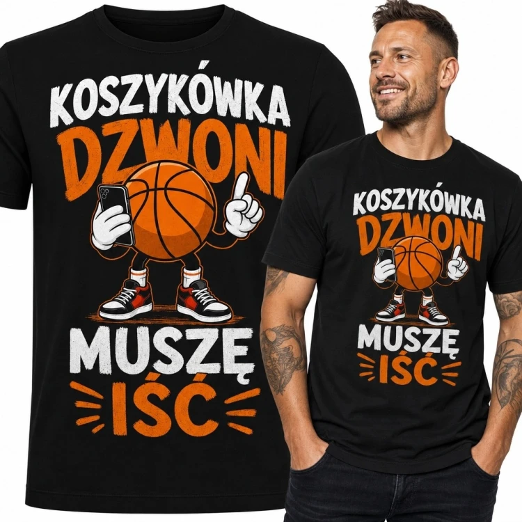 Koszulka męska dla fana koszykówki „Koszykówka dzwoni, muszę iść” - humorystyczny nadruk