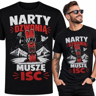 Koszulka męska dla narciarza „Narty dzwonią, muszę iść”