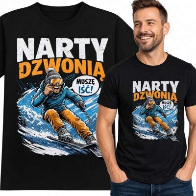 Koszulka męska dla narciarza „Narty dzwonią, muszę iść!” - sportowy nadruk