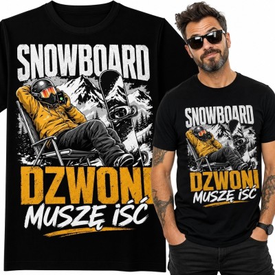 Koszulka męska ze snowboardzistą „Snowboard dzwoni, muszę iść” - zimowy motyw