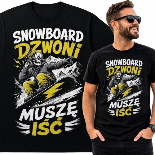 Koszulka męska dla snowboardzisty „Snowboard dzwoni, muszę iść” - dynamiczny zjazd