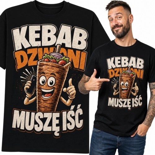 Koszulka męska z kebabem „Kebab dzwoni, muszę iść” - zabawny nadruk