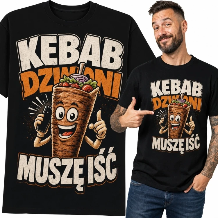 Koszulka męska z kebabem „Kebab dzwoni, muszę iść” - zabawny nadruk