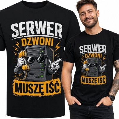 Koszulka męska dla administratora IT „Serwer dzwoni muszę iść” - komiksowy serwer
