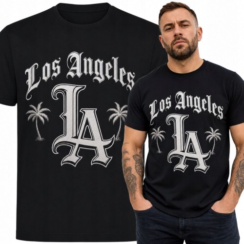 Koszulka męska z monogramem „LA” i palmami - „Los Angeles”
