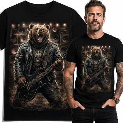 Koszulka męska z niedźwiedziem grającym na gitarze - rock i metal