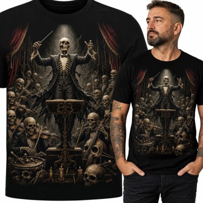 Koszulka męska z orkiestrą szkieletów - gotycki dyrygent
