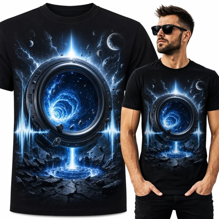 Koszulka męska z kosmicznym portalem - mroczny motyw science fiction
