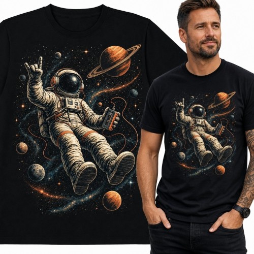 Koszulka męska z astronautą i planetami - retro science fiction