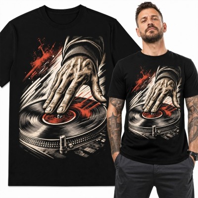 Koszulka męska z dłonią DJ-a scratchującą winyl - muzyczny streetwear