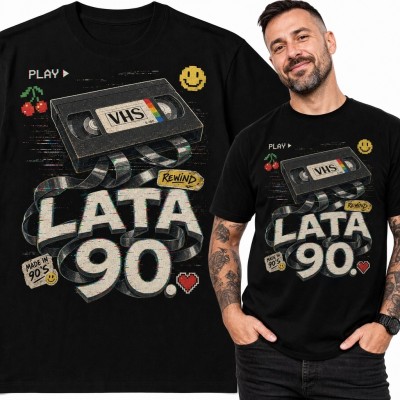 Koszulka męska z kasetą VHS „Lata 90.” - retro