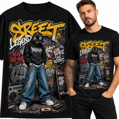 Koszulka męska hip-hop „Street Legend” - graffiti i oldschoolowy streetwear