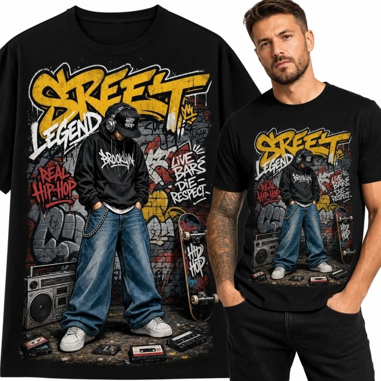 Koszulka męska hip-hop „Street Legend” - graffiti i oldschoolowy streetwear