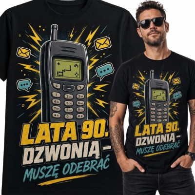 Koszulka męska z retro telefonem i grą Snake „Lata 90. dzwonią - muszę odebrać”