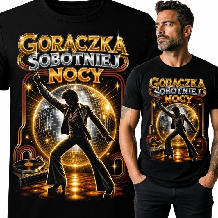 Koszulka męska disco „Gorączka sobotniej nocy” - taneczny motyw retro