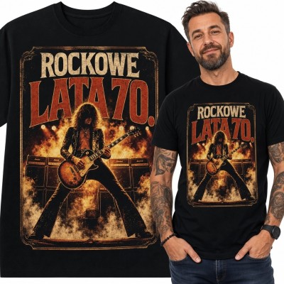 Koszulka męska z gitarzystą „Rockowe lata 70” - rockowy nadruk retro