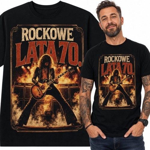 Koszulka męska z gitarzystą „Rockowe lata 70” - rockowy nadruk retro