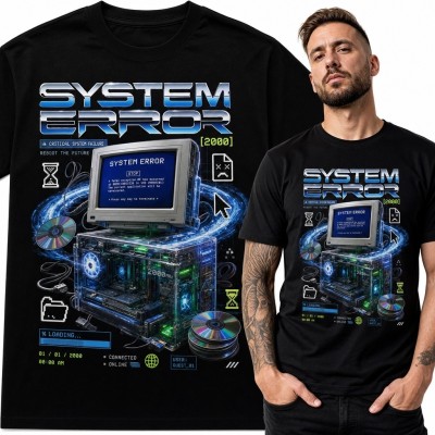 Koszulka męska z retro komputerem „System Error” [2000] - styl Y2K
