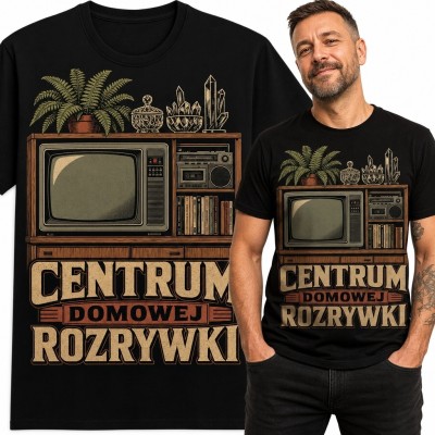 Koszulka męska retro RTV „Centrum domowej rozrywki” - telewizor i radio