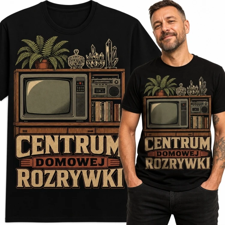 Koszulka męska retro RTV „Centrum domowej rozrywki” - telewizor i radio
