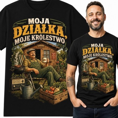 Koszulka męska dla działkowca „Moja działka moje królestwo” - motyw ogrodowy