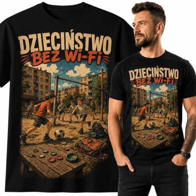 Koszulka męska „Dzieciństwo bez Wi-Fi” - podwórkowa piłka nożna w stylu retro
