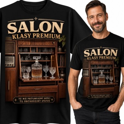 Koszulka męska z domowym barkiem „Salon klasy premium” - retro