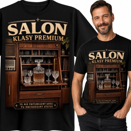 Koszulka męska z domowym barkiem „Salon klasy premium” - retro
