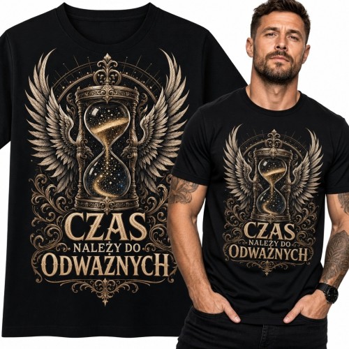 Koszulka męska z uskrzydloną klepsydrą „Czas należy do odważnych”