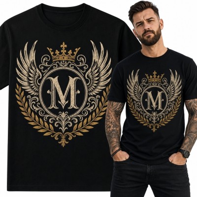 Koszulka męska z monogramem „M” - korona i skrzydła