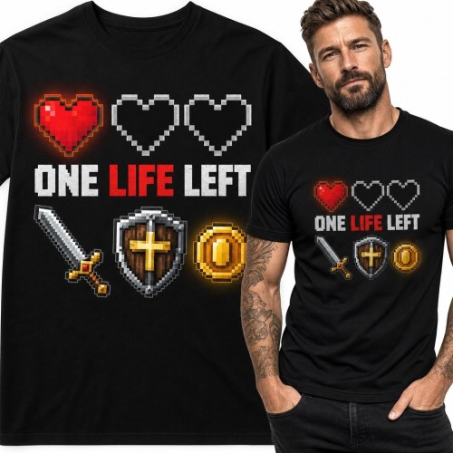 Koszulka męska dla gracza „One Life Left” - pikselowy motyw RPG