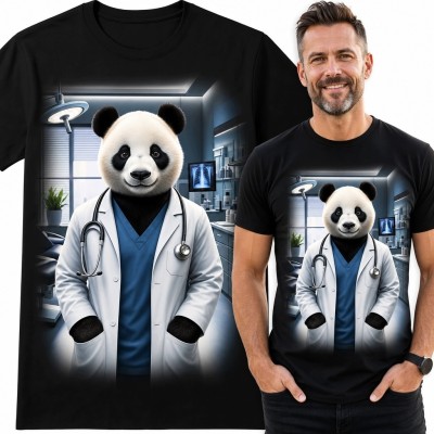 Koszulka męska z pandą lekarzem - humorystyczny motyw medyczny