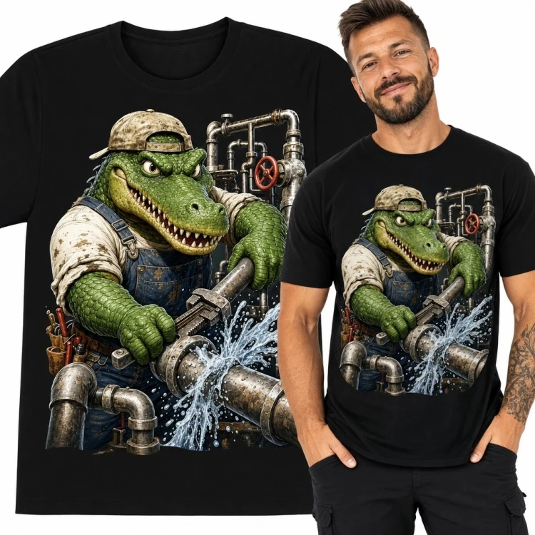 Koszulka męska z krokodylem hydraulikiem - humorystyczny wzór