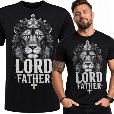 Koszulka męska dla taty z ukoronowanym lwem - „Lord Father”